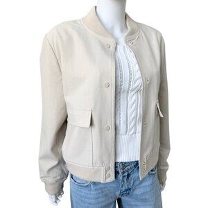 Rachel Zoe Beige Cropped Bomber Jacket Snap Front Utility Pocket Women’s Size L
